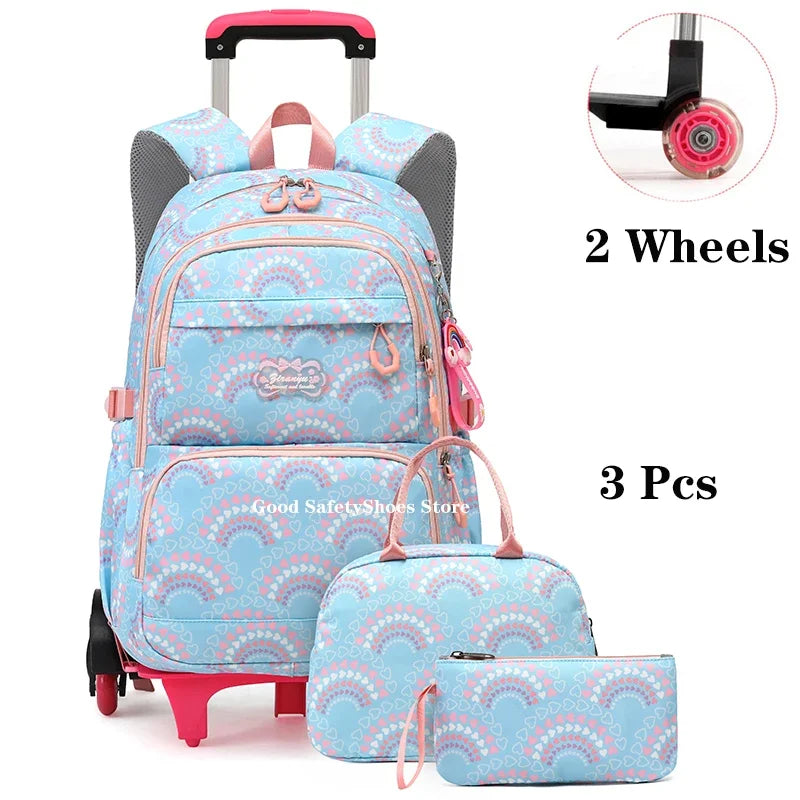 Rolling School Bags for Girls Backpack Children Waterproof School Backpacks with Wheels Middle School Trolley Luggage Back Pack