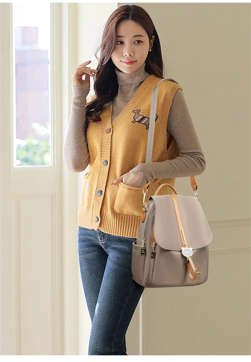 Cute Pendant Backpack Women Waterproof Nylon Back Pack Fashion College Daypack High Capacity School Bag for Girls Travel Bag - Clikcy