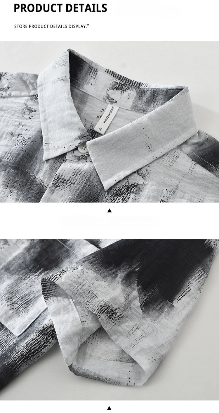 2025 Spring Summer New Vintage Tie-dye Printed Short Sleeve Shirts for Men Clothing Turn-down Collar Male Shirts CM8136 - Clikcy