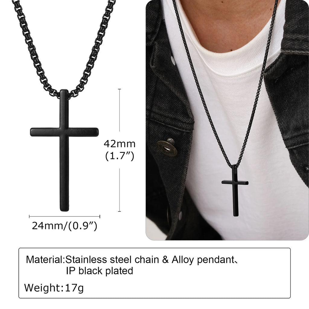 Vnox Cross Necklace for Men Women, Silver Color Plain Cross Pendant Collar with Stainless Steel Box Chain - Clikcy