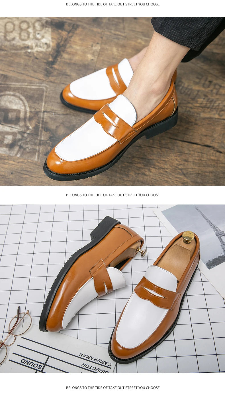 Trend Leather Shoes For Men Comfortable Slip On Loafers Yuppie Brogue Shoes Men British Style Formal Leather Men’s Dress Shoes - Clikcy