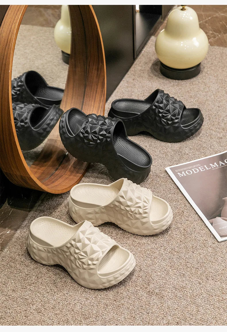 Bebealy New Women Sandals Durian sandals Outdoor Platform Beach Sandals Summer Wear-resistant Nonslip Cloud Slippers Home Slides - Clikcy