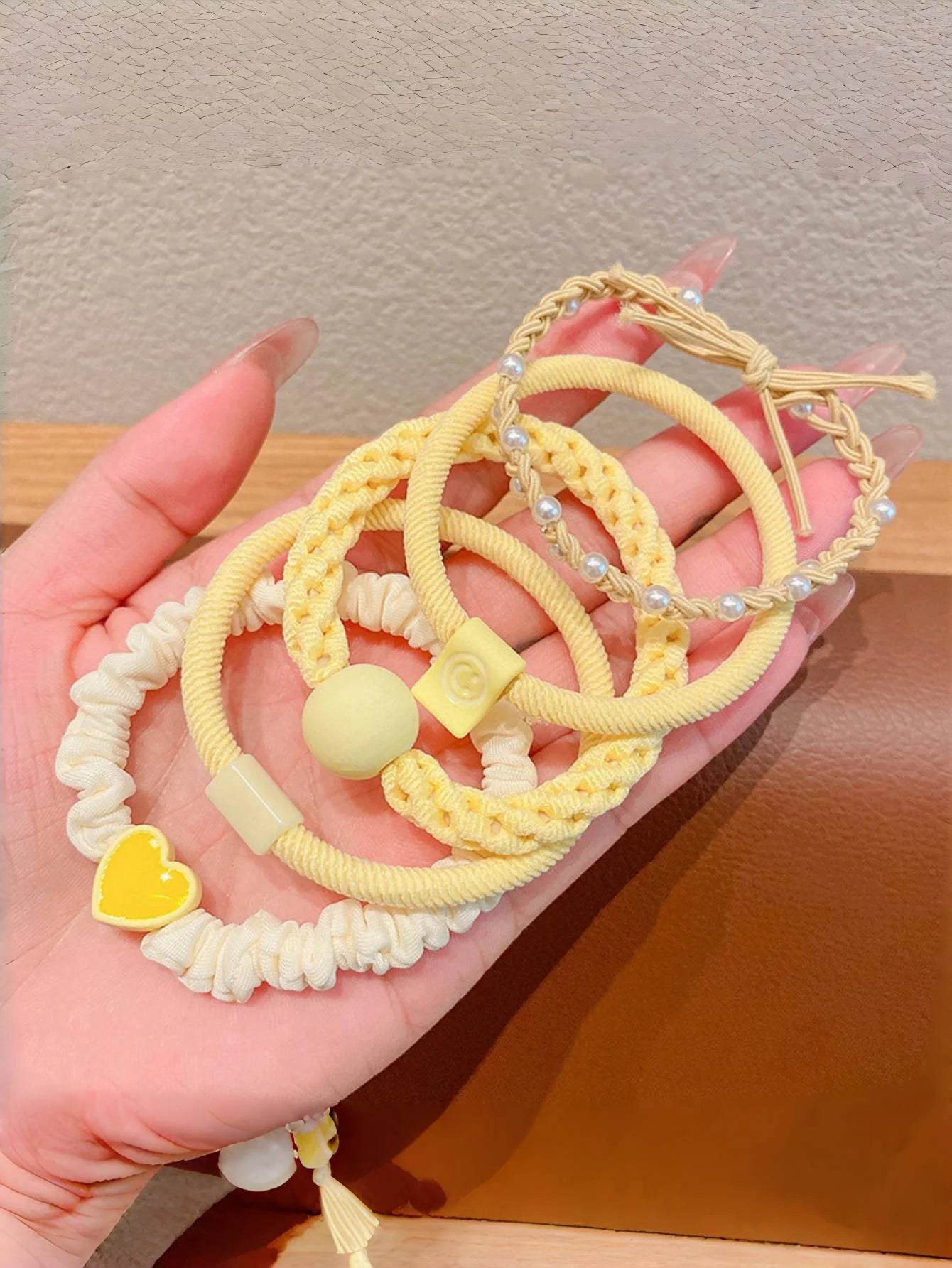 5PCS/ set of girls' Macaron color hair band suitable for bun head ponytail colored rubber band girls hair tie - Clikcy