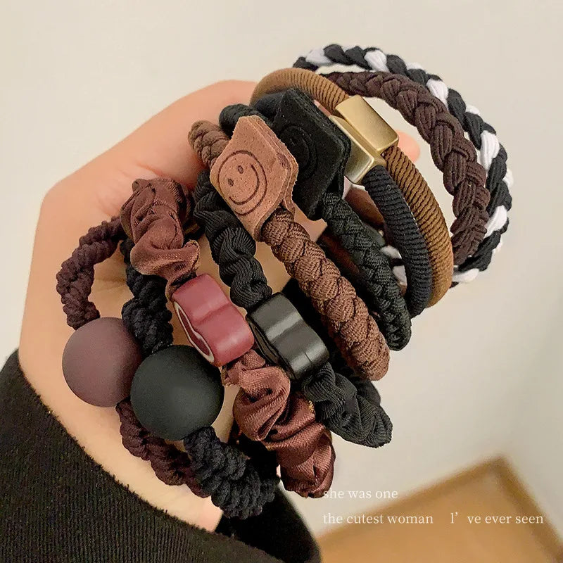 10PCS Women's Hair Ring Set Hair Accessories High Elasticity Leather Band Simple Temperament High Ponytail Durability New Style - Clikcy