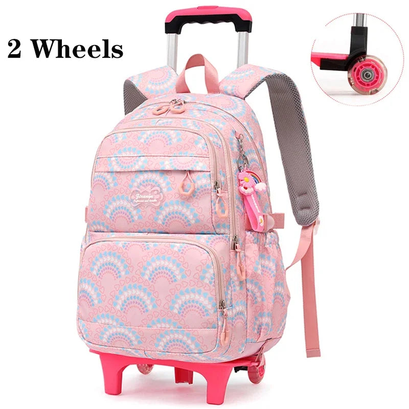 Rolling School Bags for Girls Backpack Children Waterproof School Backpacks with Wheels Middle School Trolley Luggage Back Pack