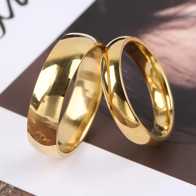 Fashion Simple Gold Plated Glossy Ring Classic Couple Banquet Exquisite Jewelry - Clikcy