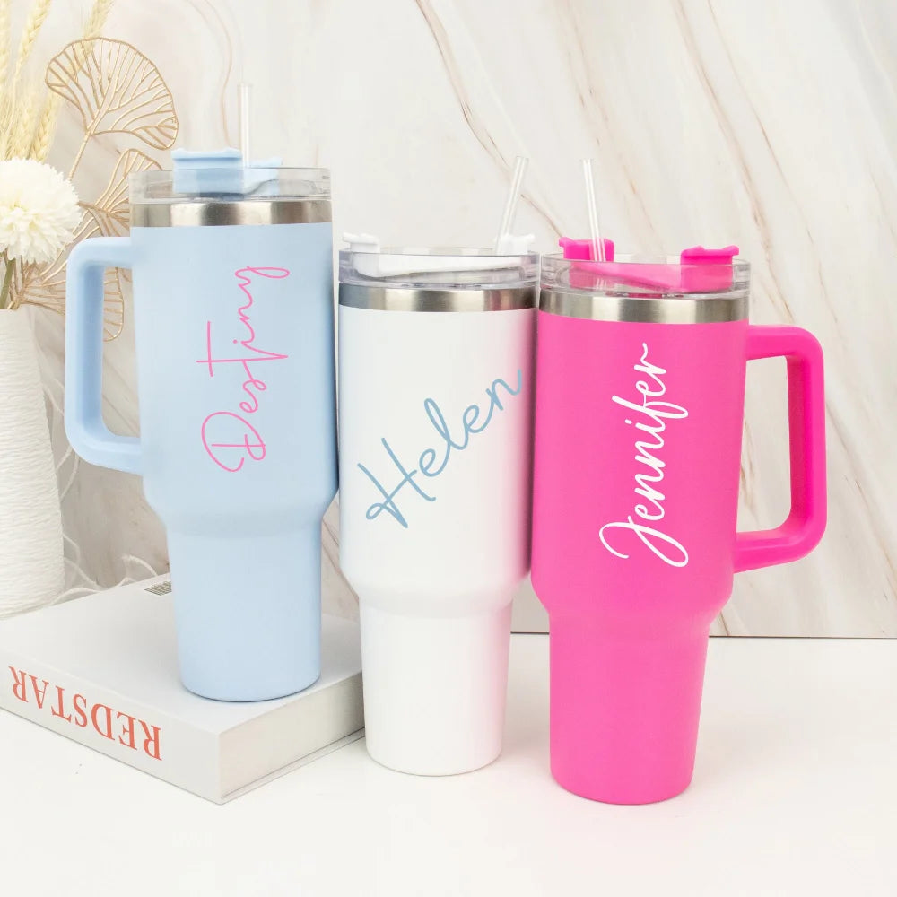 40oz Personalized Tumbler With Handle Lid Straw Bridesmaid Proposal Birthday Gift Thermos Travel Cup Gift For Her Coffee Mug - Clikcy