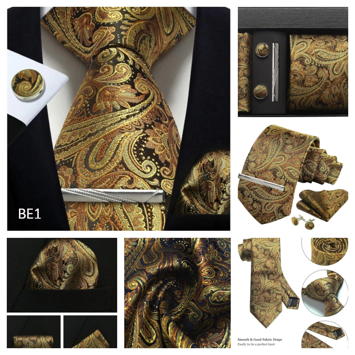 100% Silk Necktie Paisley Floral Mens Tie Top Quality Business Tie Pocket Square Tie Clip Cufflinks Set Classic For Men Gift Box - Clikcy