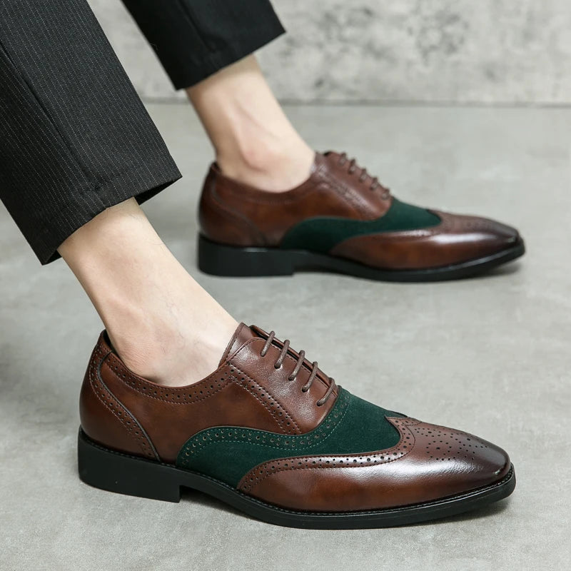 Men Genuine Cow Leather Brogue Wedding Business Mens Casual Flats Shoes Luxury Brand Oxford Shoes for Men's Shoes Platform Shoes