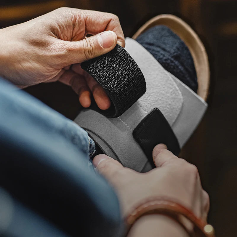 Maden New Casual Color-Block Mules Men's Summer Cork Sole Slide-On Sandals with Hook and Loop Closure Breathable Outdoor Shoes - Clikcy