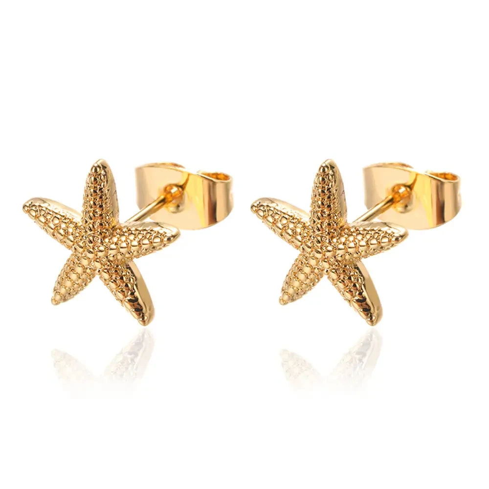 Stainless Steel Starfish Shell Stud Earrings for Women Minimalist Gold Color Aesthetic Wedding Earring Summer Beach Jewelry Gift - Clikcy