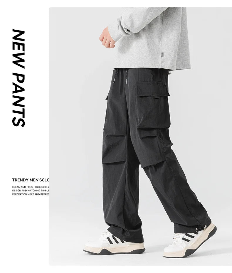 Plus Size 10xl 9xl 8xl Men's Straight Cargo Pants Spring Summer Multi-Pockets Streetwear Wide Leg Casual Baggy Straight Trousers - Clikcy