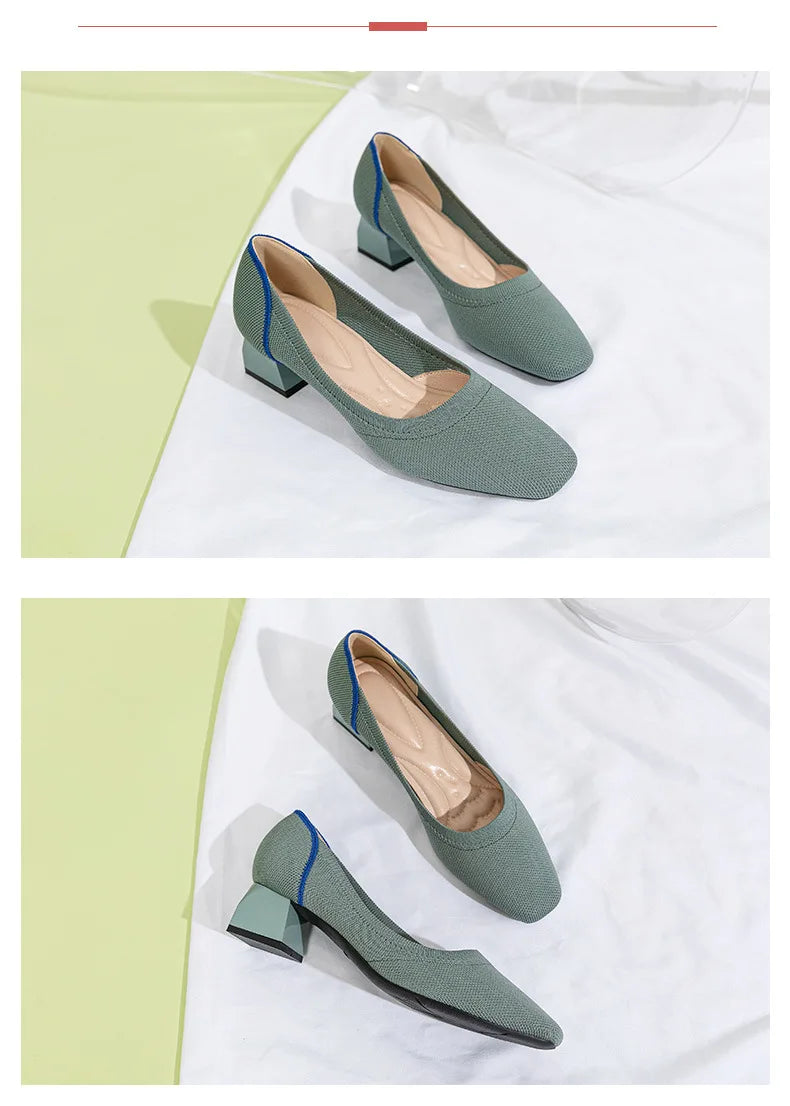Large high-heeled shoes 42/43/41 women's shoes knitted fashionable breathable non-slip beautiful color matching spring and autum - Clikcy