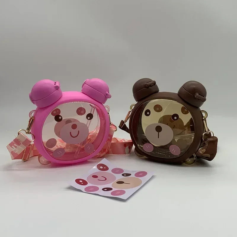 750MLCute Bear Kettle Straw Water Bottle Summer Tritan Straw Bottle Drinking Bottle Plastic Kawaii Children Water Cup for School - Clikcy