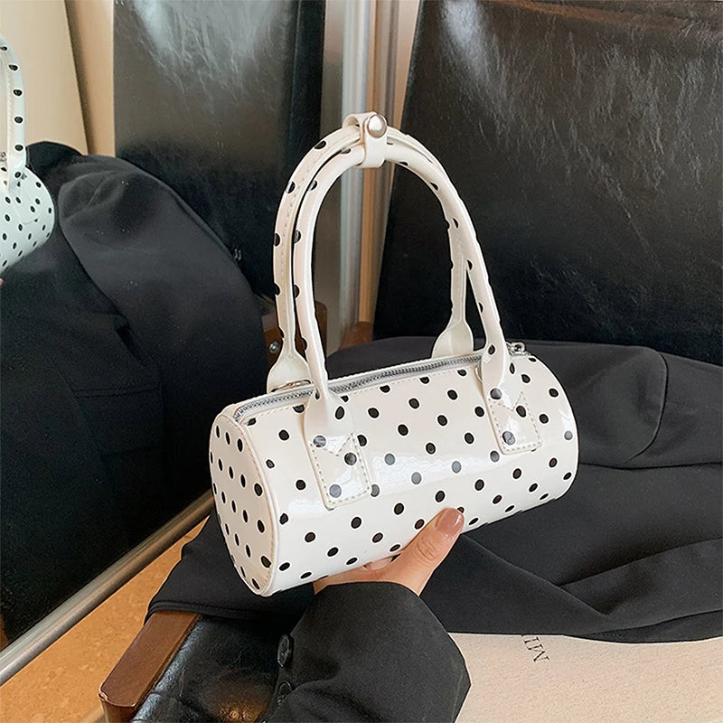 Women Fashionable Shoulder Bag, Adjustable Strap Dots Print Handbag Zipper Closure Crossbody Bag - Clikcy