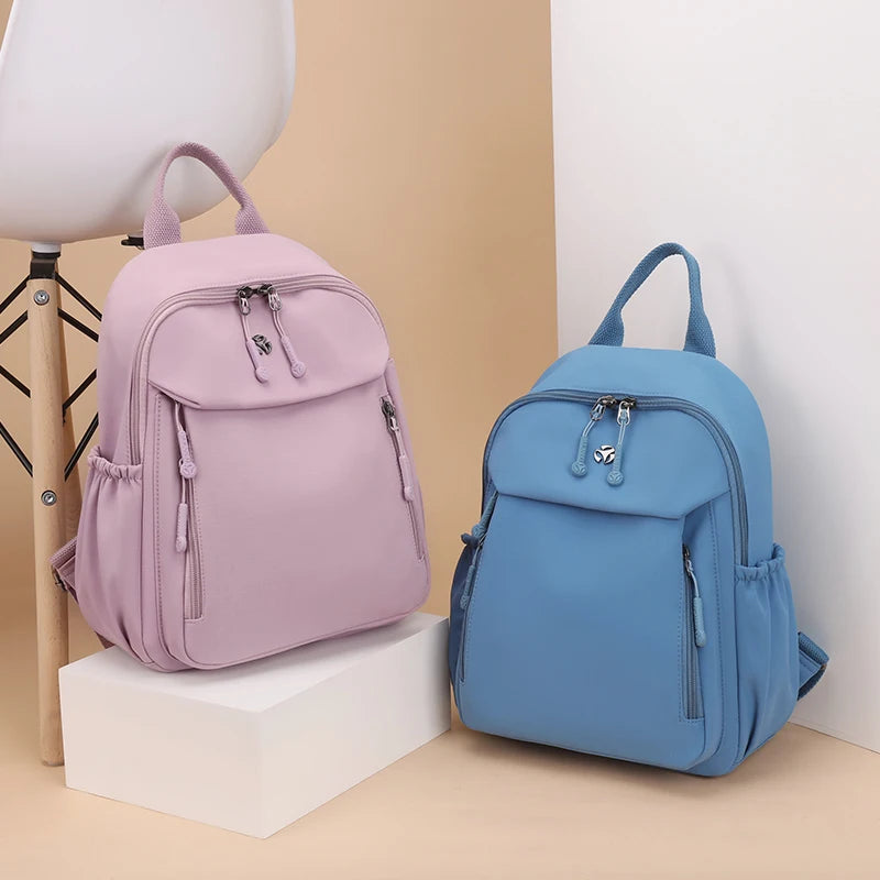 New High Quality Nylon Women Back Pack Solid Color Waterproof Travel Backpack Casual School Bags Girls Shoulder Bag Sac A Dos - Clikcy