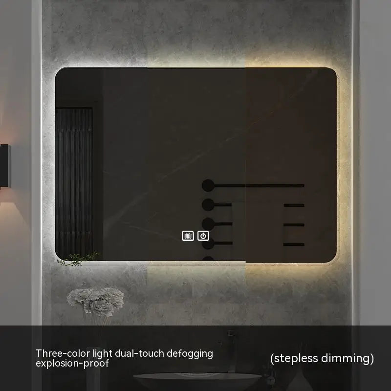 60x80CM Square Smart Hotel Bedroom Defogging Decorative Mirror LED Bathroom Mirror 3 Color Adjustable Backlight - Clikcy