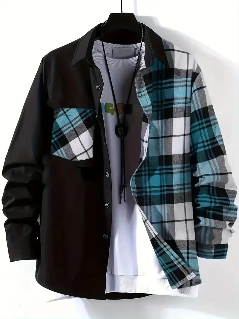 New Men's Casual Shirt Spring Autumn Comfortable High quality Fashion trend Color Lapel Pocket Loose long sleeve Cardigan tops - Clikcy