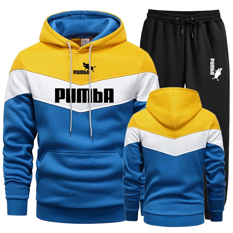 Mens Tracksuit Print Sports Hoodie+Trousers 2 Piece Set Street Casual Sweatshirt Suit Jogging Men's Splicing Clothing Hot Sales - Clikcy