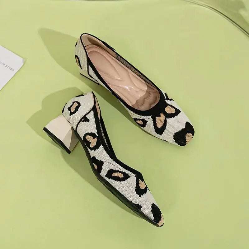 Large high-heeled shoes 42/43/41 women's shoes knitted fashionable breathable non-slip beautiful color matching spring and autum - Clikcy