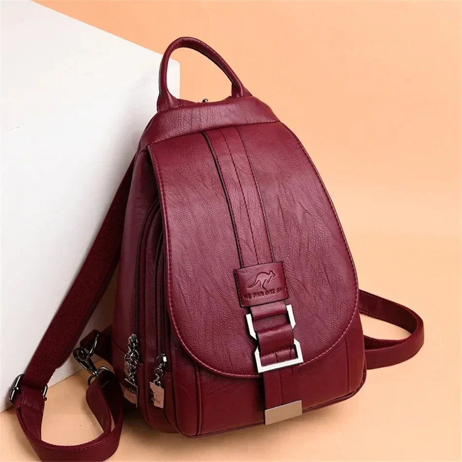 Multifunctional Women Leather Backpacks Vintage Backpack For Teenager Girls School Chest Bag Travel Bagpack Ladies Sac Back Pack - Clikcy