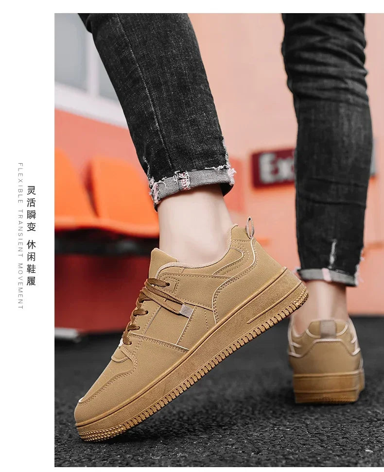 Yellow Leisure Running Sneakers Men Outdoor Leather Shoes Flat Classic Black Sports Shoes Lace Up Skateboard Board Shoe Walking