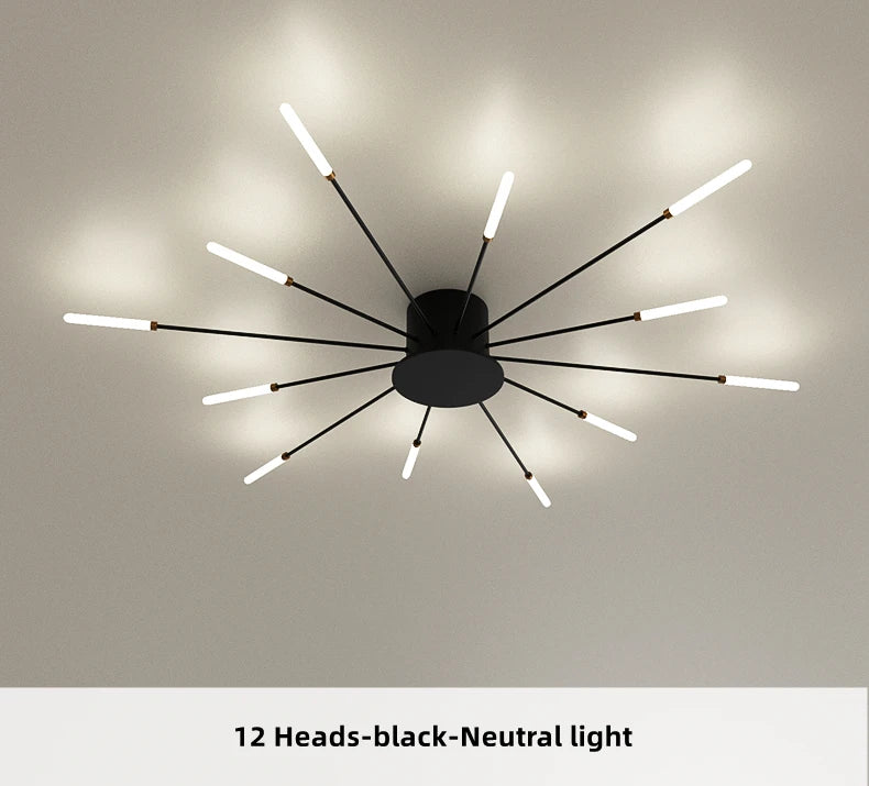 Led Firework Chandelier Dimmable For Living Room Bedroom Milk Yellow Ceiling Chandelier Dining Room LED Ceiling Lamp With Remote