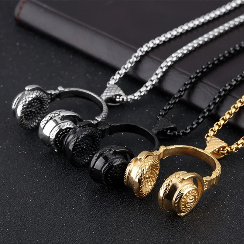 European And N Accessories Hip-hop Rock Music Alloy Headphone Necklace Pendant Titanium Steel Lovers Necklace - Clikcy