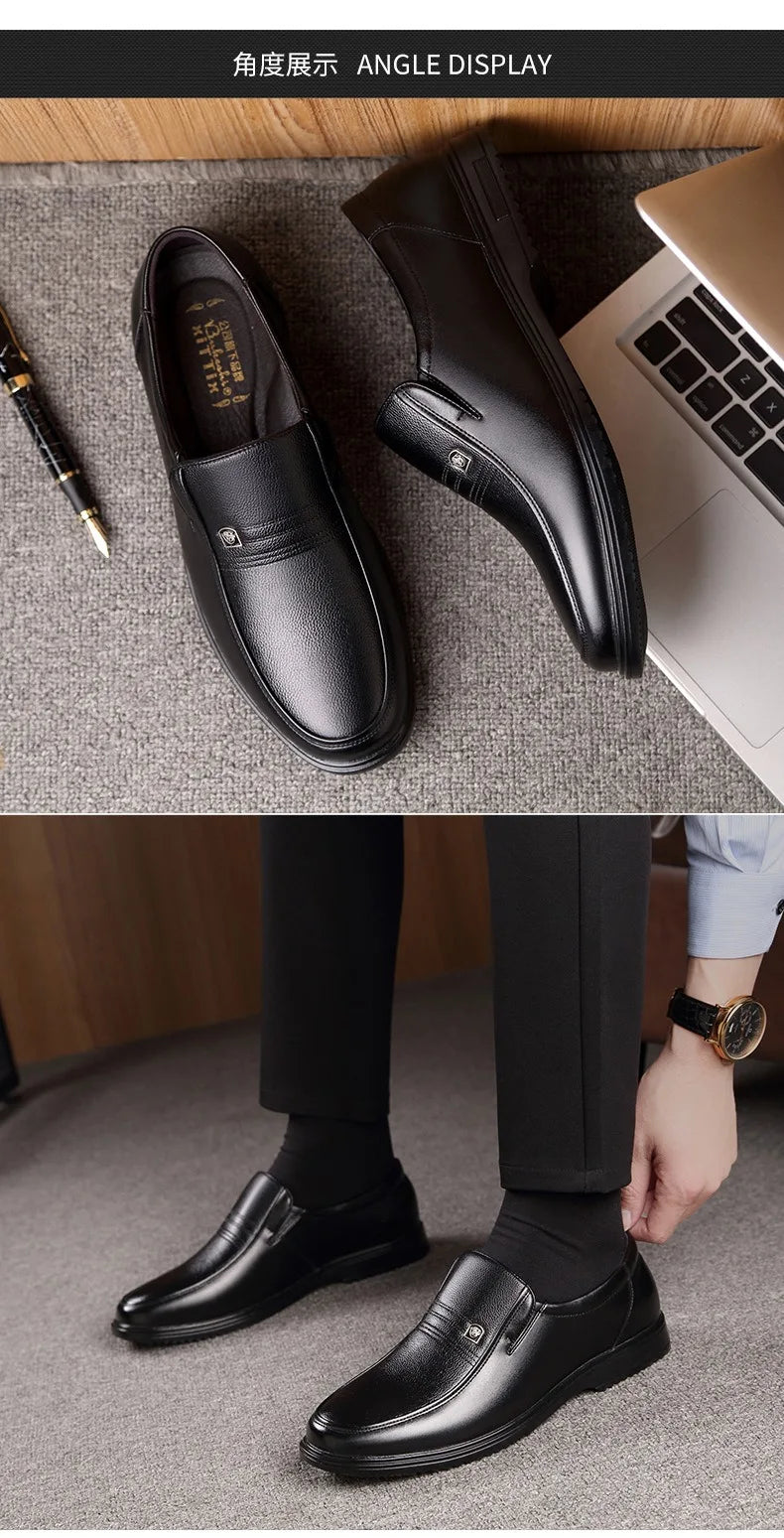 Leather Men Formal Shoes Luxury Brand 2025 Men's Loafers Dress Moccasins Breathable Slip on Black Driving Shoes Plus Size 37-46 - Clikcy