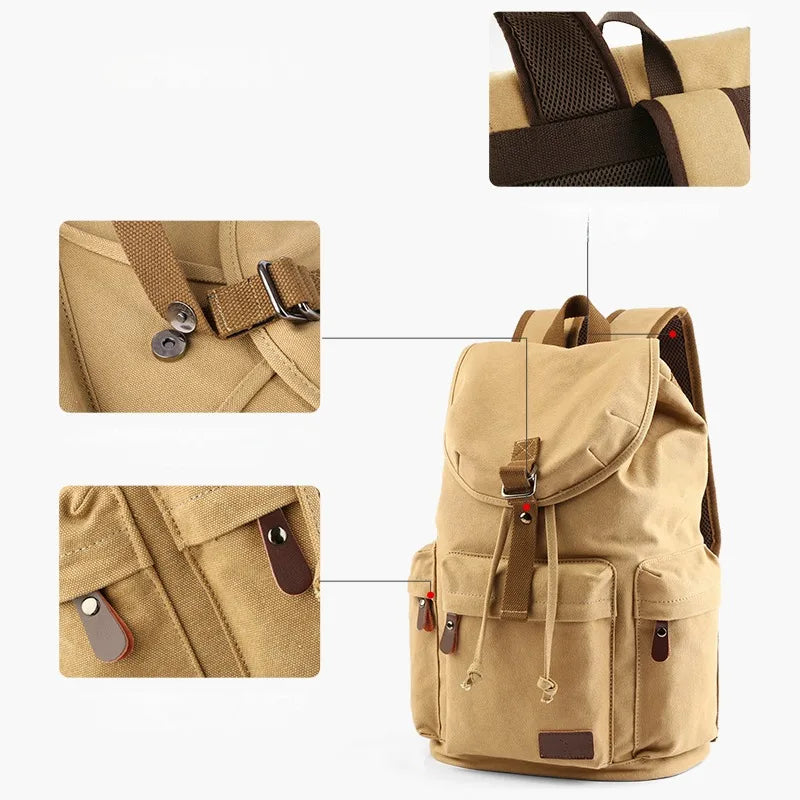 MOYYI Men Vintage Canvas Backpack Large Capacity 15.6inch Laptop Casual Bag For Commuter Travel Premium Durable Unsex Mochila - Clikcy