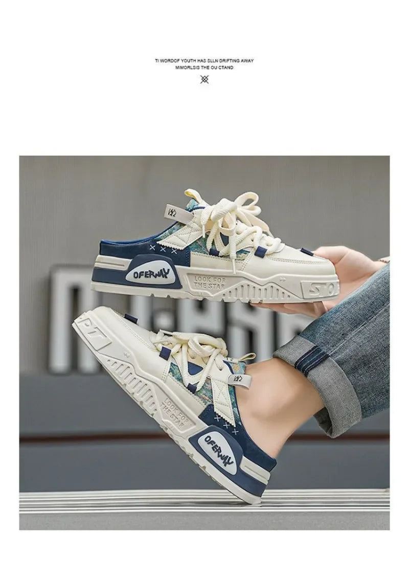 2025Summer Fashion Designer Men Half Slipper Breathable Casual Platform Shoes Lightweight Sneakers Outdoor Walking Flats Loafers