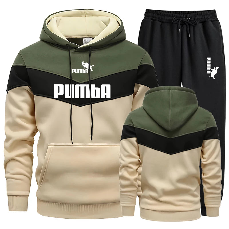 Mens Tracksuit Print Sports Hoodie+Trousers 2 Piece Set Street Casual Sweatshirt Suit Jogging Men's Splicing Clothing Hot Sales - Clikcy