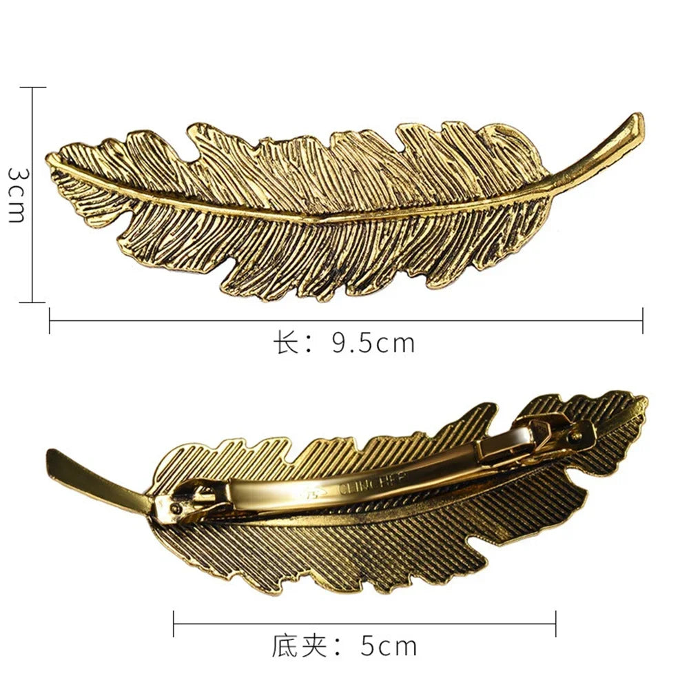 New Alloy Vintage Hair Clip Feather Leaf Shape Barrette Metal Hairpins for Women Korean Fashion Lady Headwear Hair Accessories - Clikcy