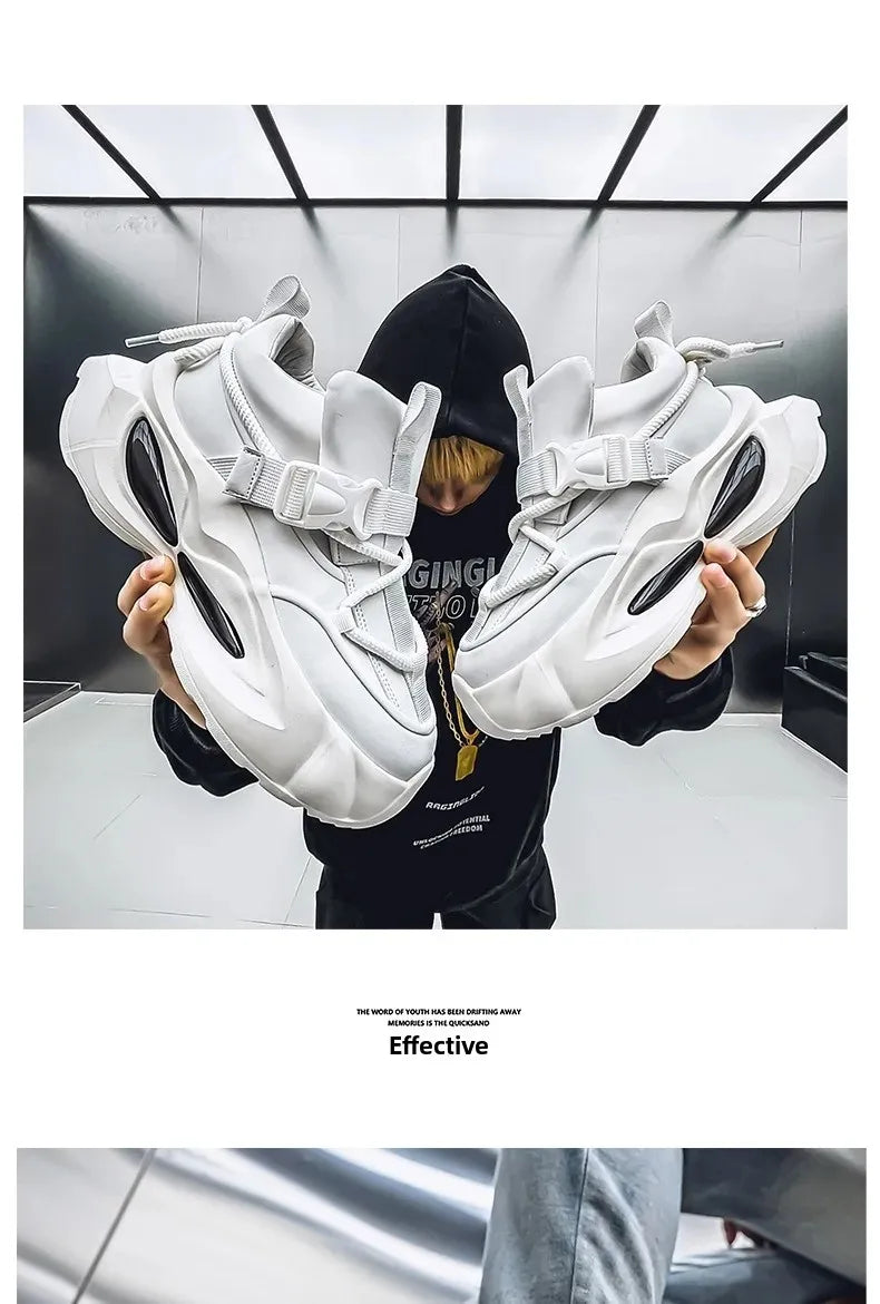 Waterproof Thick Bottom Dad Shoes Outdoor Sports Black Leather Surface Pure Color Spring Autumn Seasonal Style Casual Sneakers