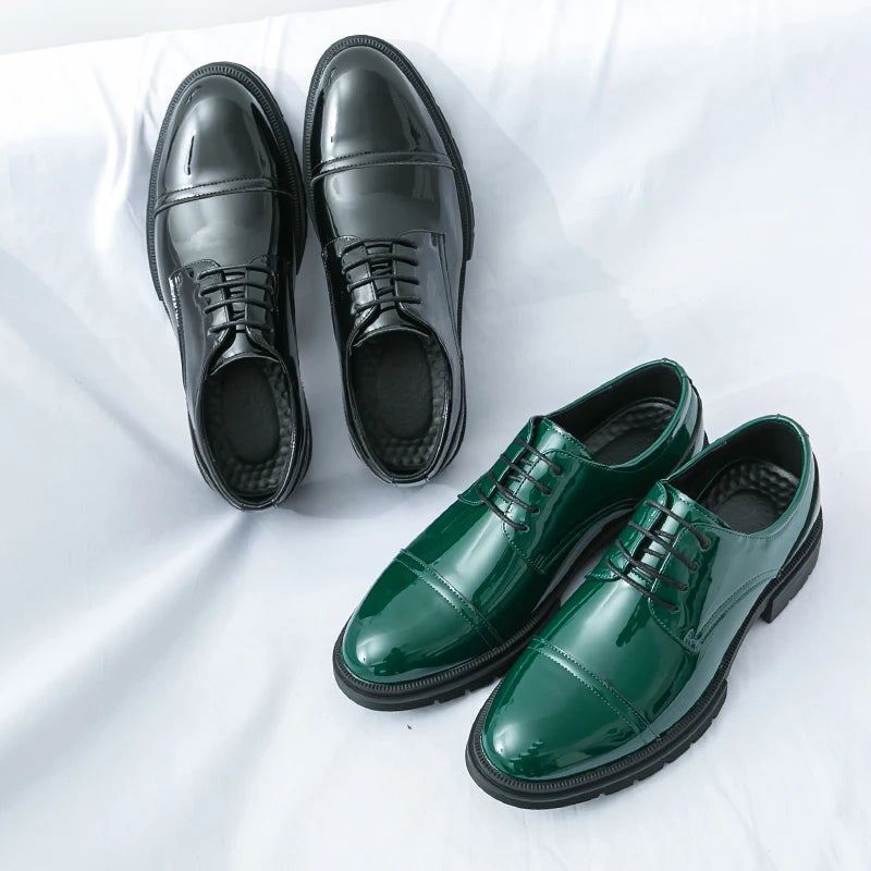 Classic Green Style Casual Derby Formal Shoes Career Office Leather Shoes Pointy Toe Handmade Business Wedding Dress Shoes Men - Clikcy