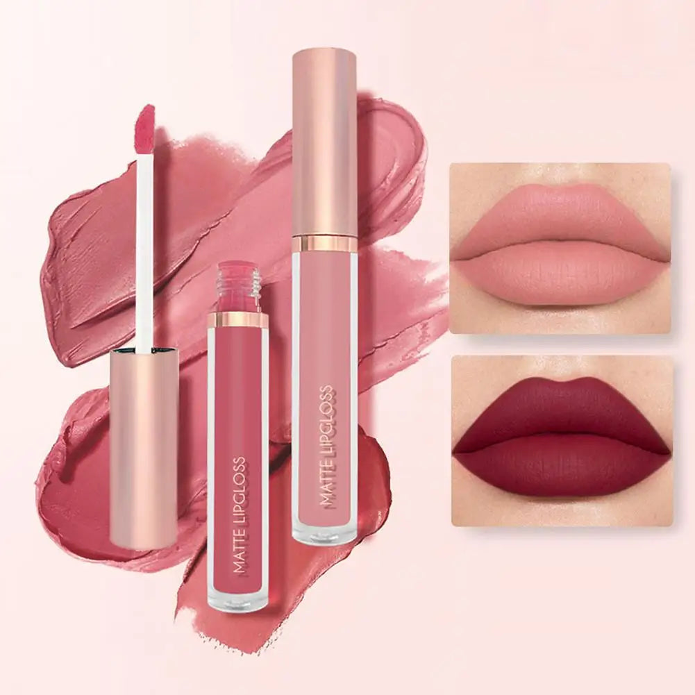3Pcs Matte Liquid Lipstick Lip Makeup Kit Lip Gloss Lip Glaze Lip Mud Three Sets Of Velvet Mist Lipstick Non-fading - Clikcy