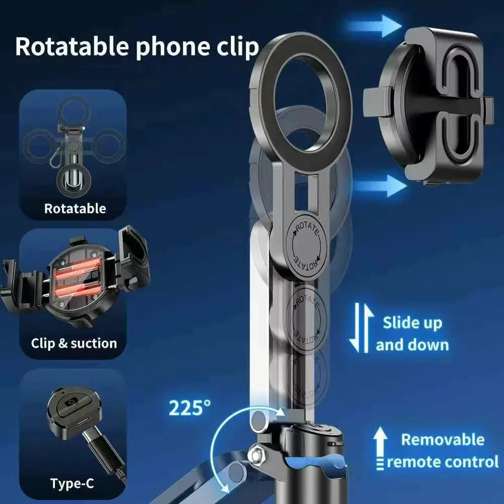 4-in-1 Multi-function Selfie Stick with Wireless Remote Control | Magnetic, Cell Phone Clip Dual Combination, 360° Rotation - Clikcy