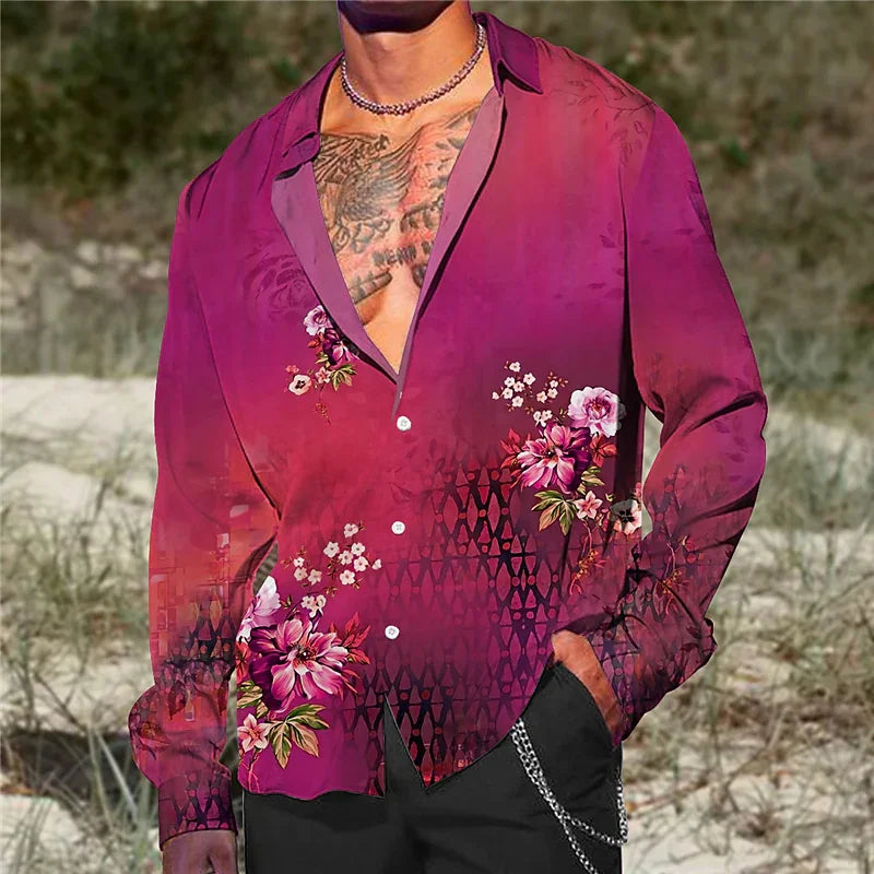 2023 Fashion Shirt Lapel Casual Men's Graffiti Ink Painting Flower Butterfly Outdoor Retro High Quality Material Top Plus Size - Clikcy