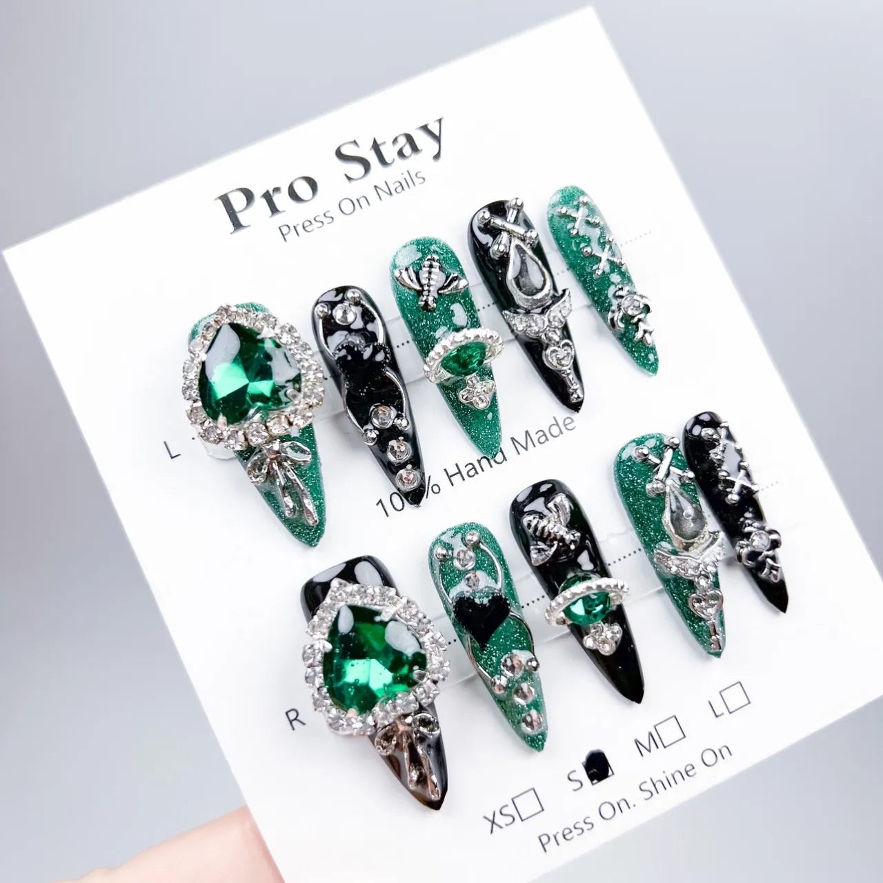 10Pcs Y2K Handmade Press On Nails Black Blue Heart Cross Designs for Parties Weddings Daily Wearable Artificial False Nail - Clikcy