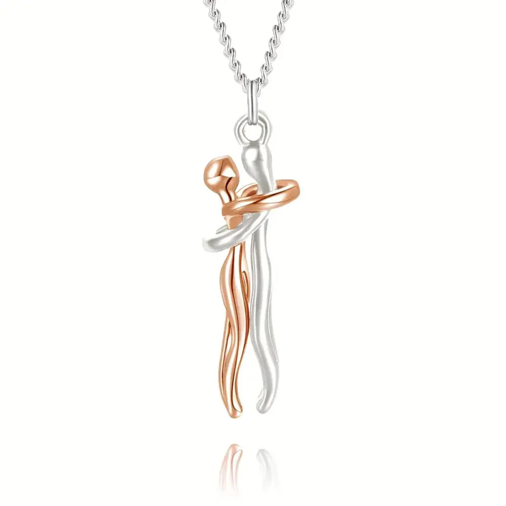 Chic Black Hug Pendant Necklace for Couples - Elegant Love Symbol,Perfect for Party & Daily Wear - Clikcy