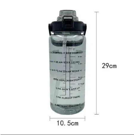 2L Portable Water Bottle Large Capacity Plastic Straw Water Cup Drink Bottle With Time Marker For Outdoor Sports Fitness - Clikcy