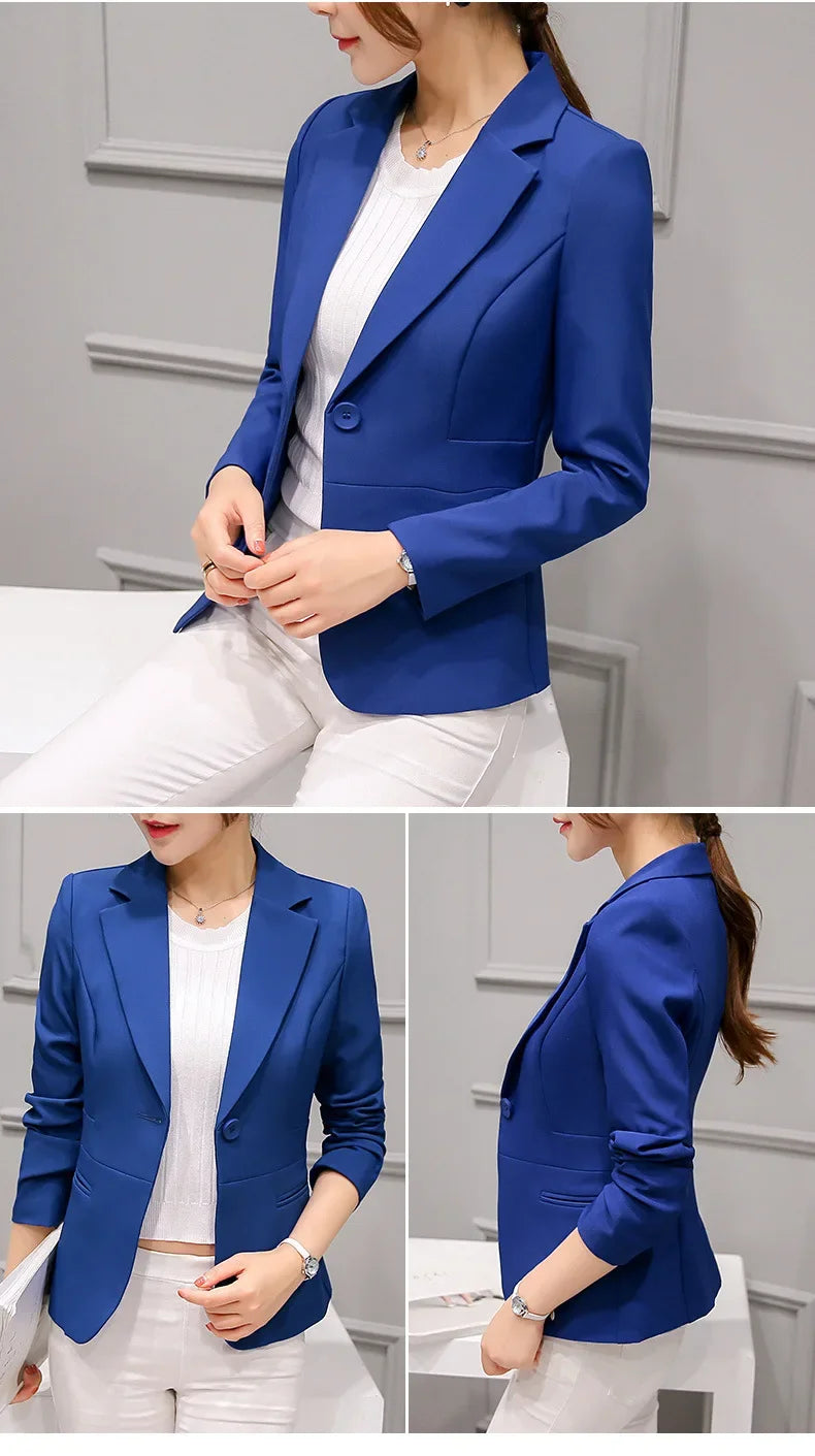 Spring Blue Women's Long-sleeved Suit Jacket, Korean Style Slim Short Coat Women, Asian Size M-XXXL, Girl's Blazers - Clikcy