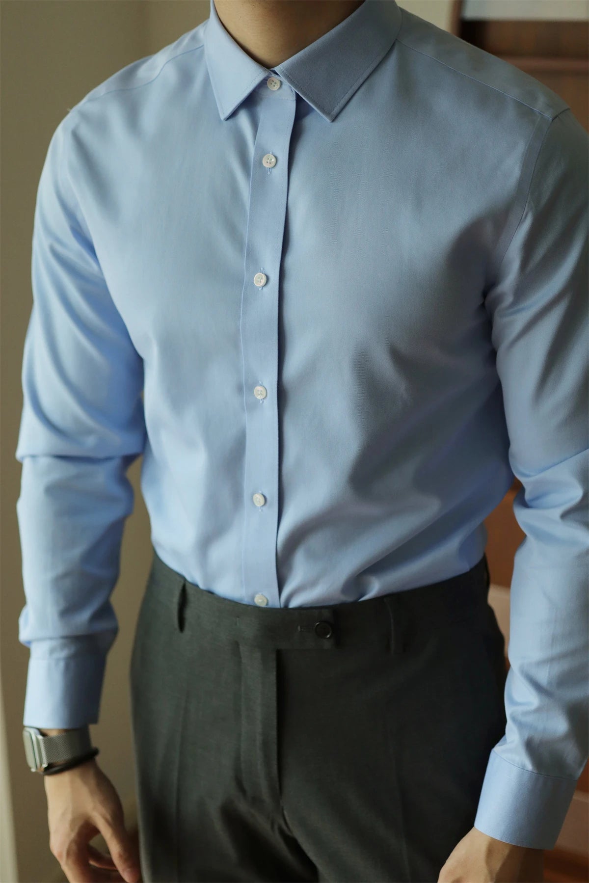 Men's long sleeved shirt casual, simple, high-quality, wrinkle free, slim fit, business formal, all season collection - Clikcy