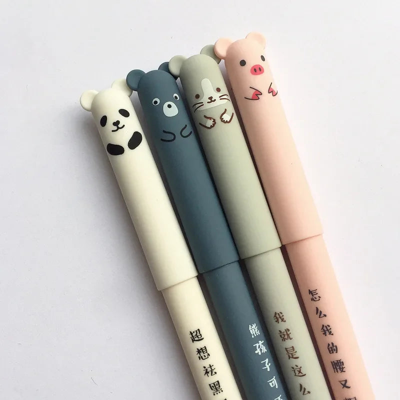 4 Pcs/Set Kawaii Pig Bear Cat Mouse Erasable Gel Pen School Office Supplies Stationery Gift 0.35mm Blue Black Ink - Clikcy