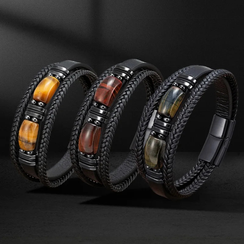 Wholesale Natural Stone Leather Bracelet Bulk Order for Men Women Handmade Adjustable Boho Beaded Jewelry - Clikcy