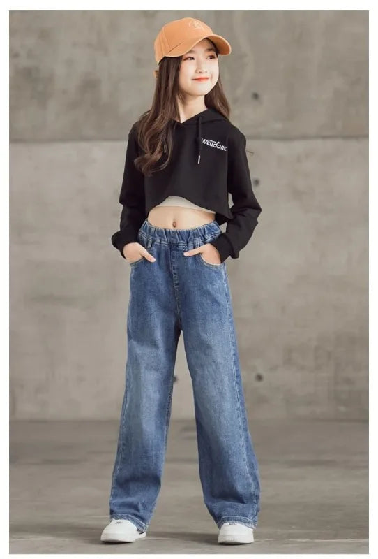 Thin Kids Pants Children's Clothing Sweatpants Clothes Teenage Girls Clothing Jeans Denim Streetwear Fashion Casual Harajuku - Clikcy
