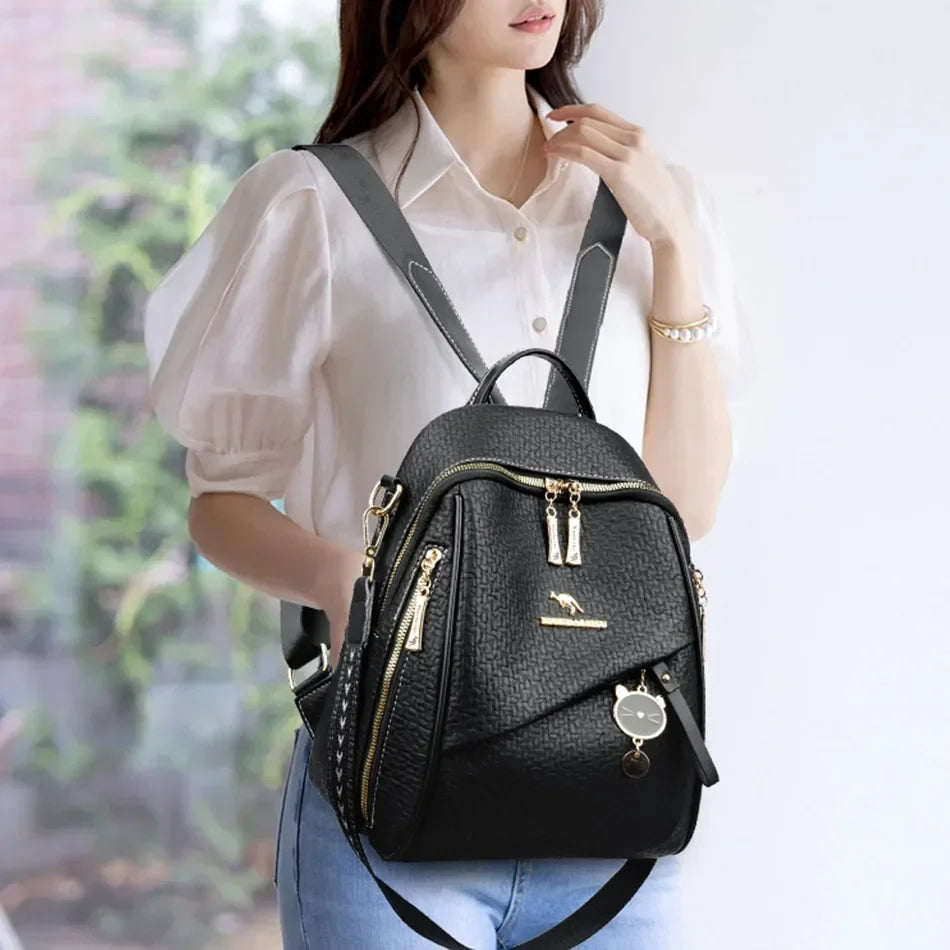 New Luxury Design Leather Women Backpack Casual School Bag for Teenager Girls Travel Back Pack Ladies Bagpack Mochilas Sac A Dos - Clikcy