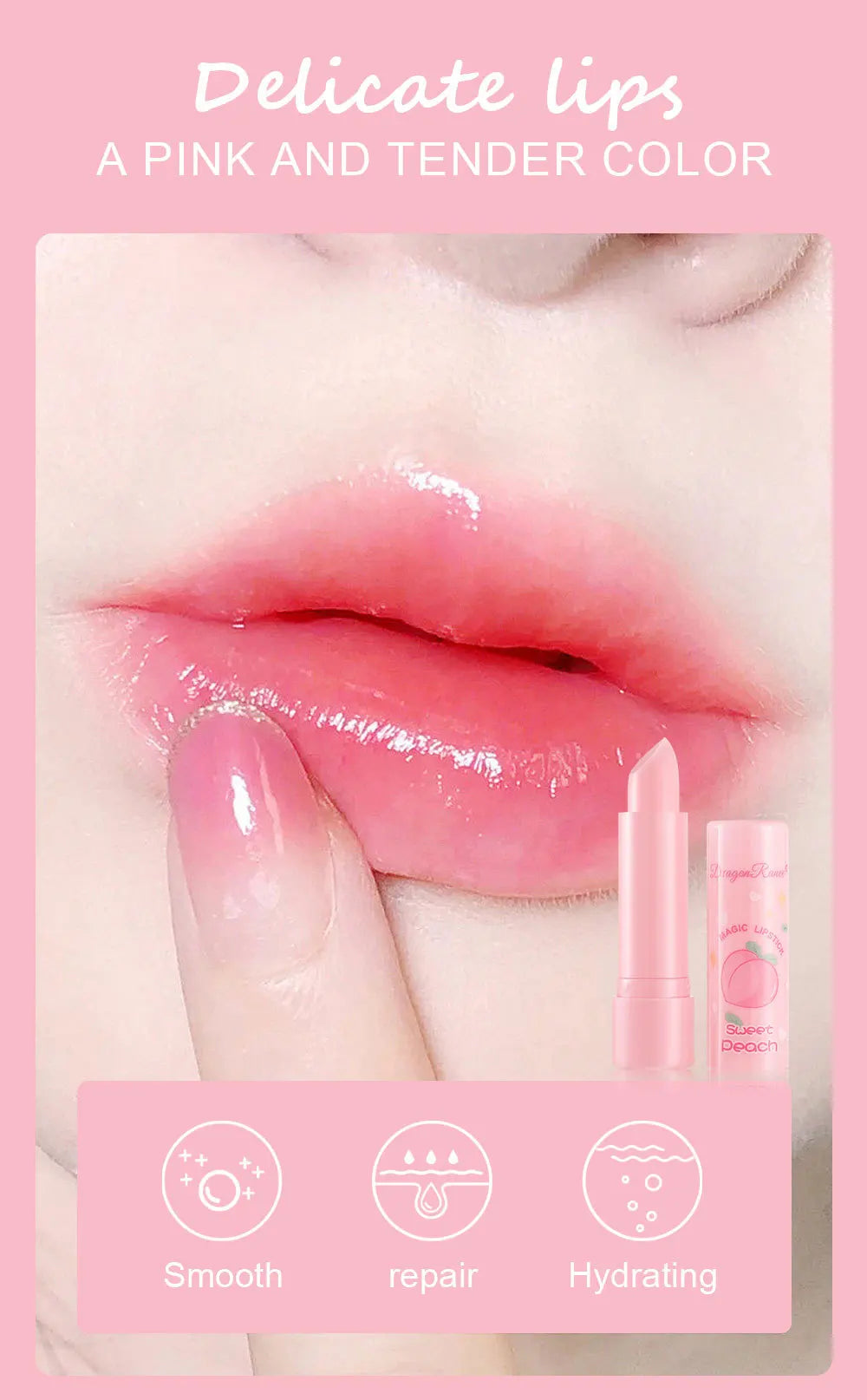 1PC Color Changing Lip Balm Temperature Change Tinted Lipstick Peach Moisturizing Lasting Waterproof Makeup Lip Care Cosmetics - Clikcy