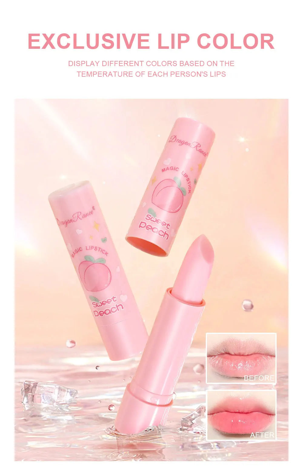 1PC Color Changing Lip Balm Temperature Change Tinted Lipstick Peach Moisturizing Lasting Waterproof Makeup Lip Care Cosmetics - Clikcy