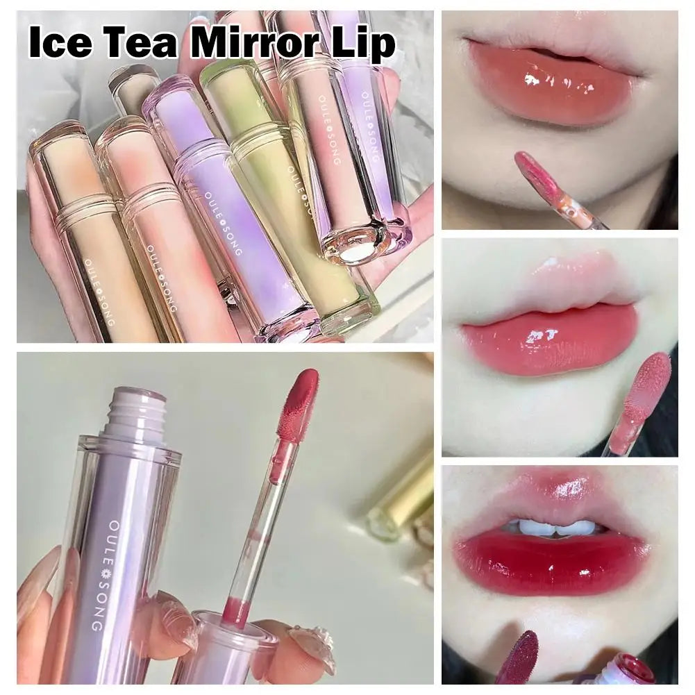 8 Colors Ice Tea Mirror Lip Glaze High Gloss Moisturizing Sexy Red Lip Tint Lipstick Hydrating Long Lasting Lip Gloss Lip Makeup - Clikcy